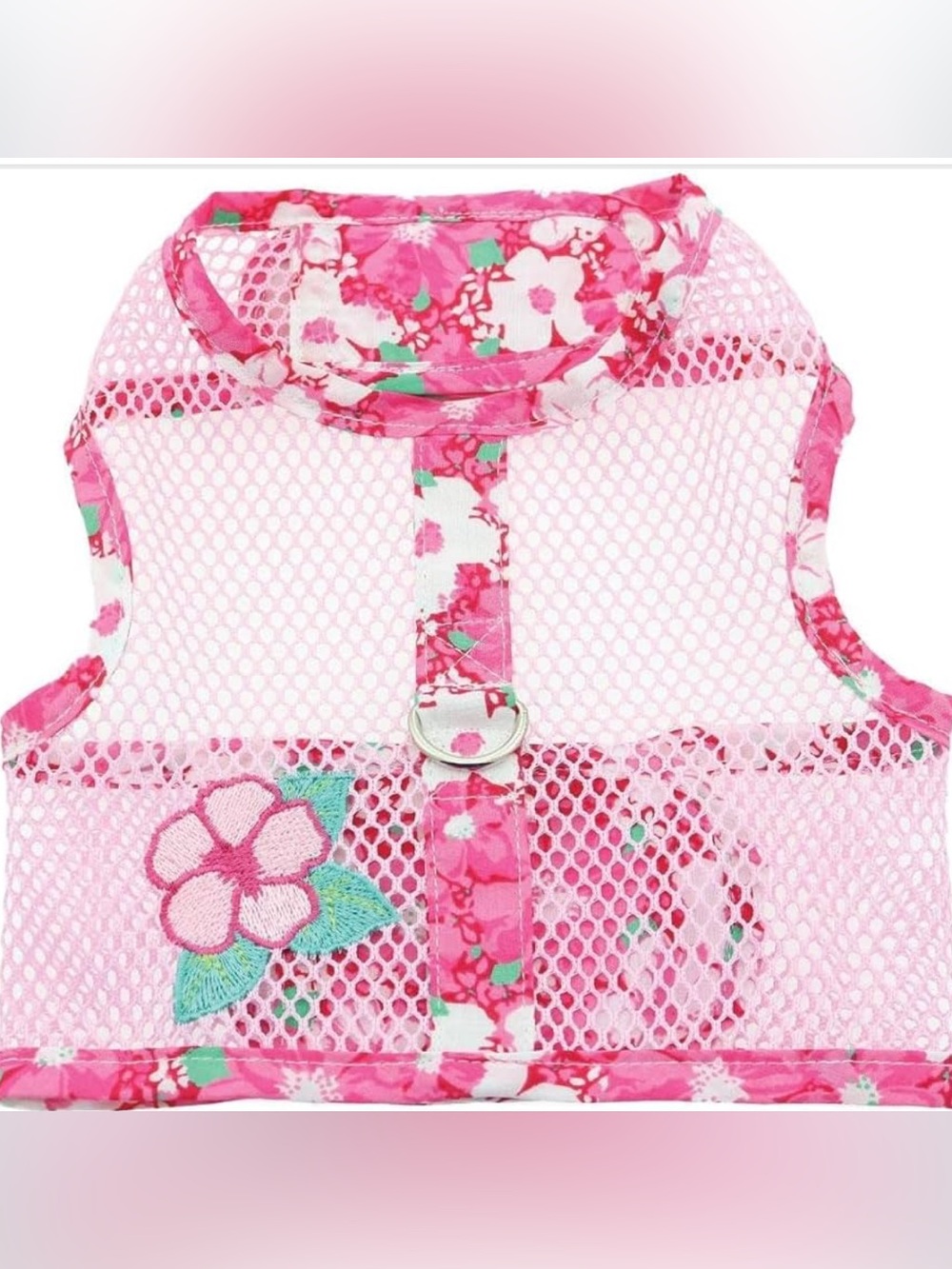 Doggie Design Cool Mesh Dog Harness with Leash, Hawaiian Hibiscus Pink Design